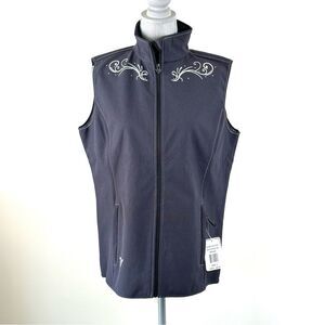 New Cowgirl Tuff Women’s SZ L Grey Zip Up Vest Western Embroidered Fleece Lined